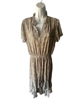 Lovestitch Leopard Print High Low Midi Dress L Boho Chiffon Ruffle Tiered